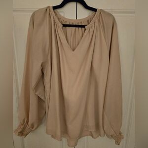 Women's Long Sleeve V-Neck Blouse in Beige